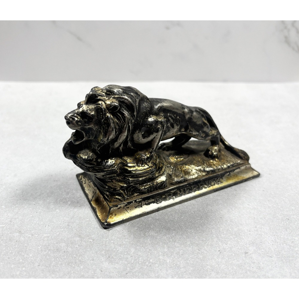 Vintage G.R. Merrick Signed Lion Sculpture Cast Metal Paperweight Desk Decor